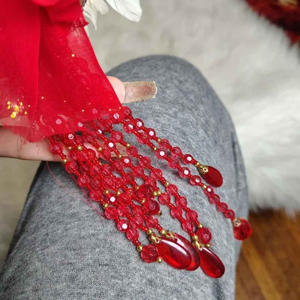 Fairycore Beaded Chime Ornament Wings Red
